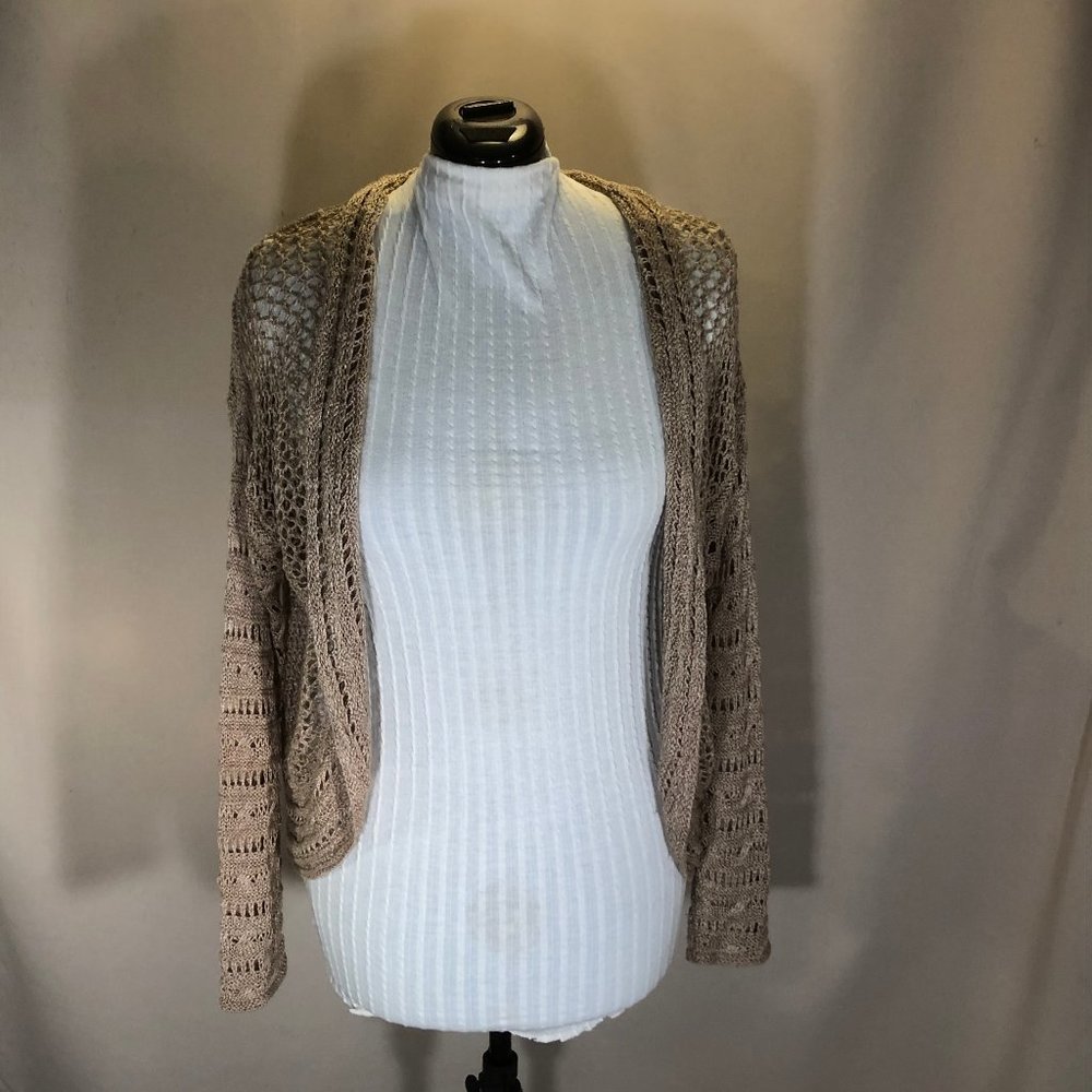 Dressbarn, Long Sweater, Long sleeve, XL Beige, Open weave, 76% Acrylic/…